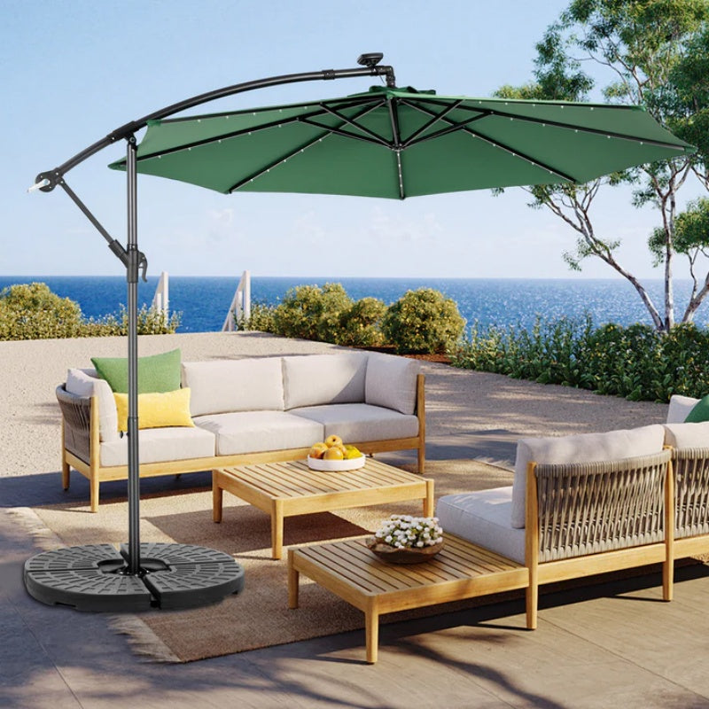 10ft Solar LED Offset Hanging Market Patio Umbrella ( Dark green )(No Base)-海智集-Default-