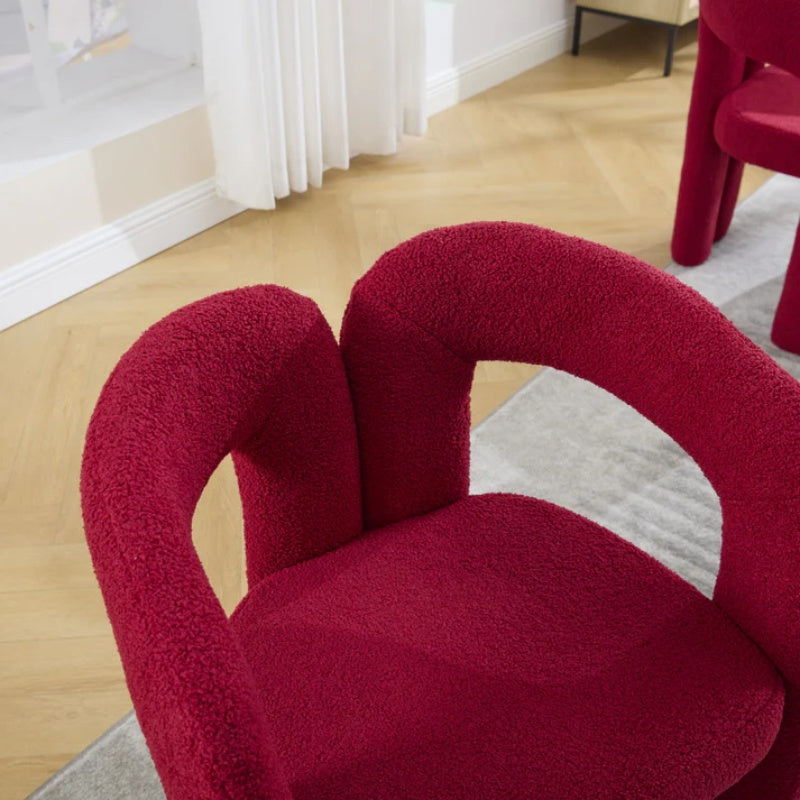 Contemporary Upholstered Accent/Dining Chair Set of 2 - Red Teddy Velvet Fabric with Sturdy Steel Frame-海智集-Default-