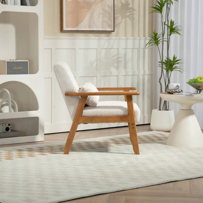 Leisure Chair with Solid Wood Armrest and Feet, Leisure chair, wood frame, velvet, l, solid rubber wood legs, Mid-Century Modern Accent chair, for Living Room Bedroom Studio chair-海智集-Default-