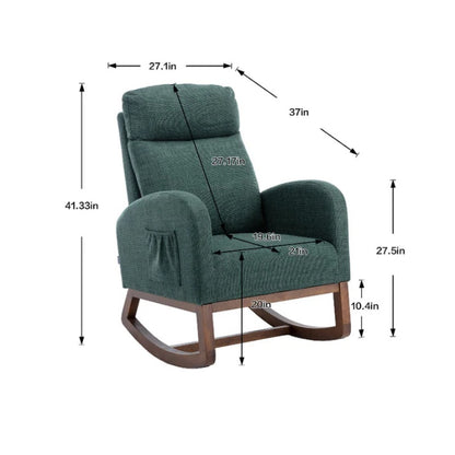 Rocking Chair, Modern Glider Chair, Recliner Armchair with Wood Legs and Side Pocket, Nursery Rocking Accent Chair with High Back for Living Room Bedroom (Emerald linen)-海智集-Default-