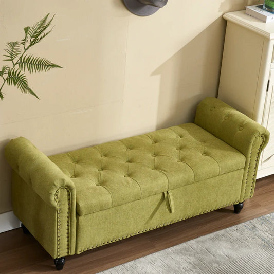 Coolmore Storage Ottoman 55.12 Inches Upholstered Fabric Storage Ottoman Bench,Button Tufted Ottoman with Storage for Living Room,Bedroom End of Bed Bench Withstands 275lbs-海智集-Default-