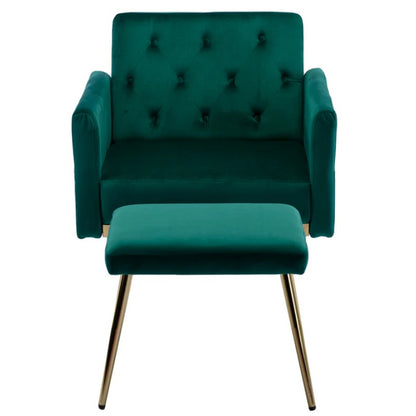 COOLMORE Velvet Accent Chair with Adjustable Armrests and Backrest, Button Tufted Lounge Chair, Single Recliner Armchair with Ottoman-海智集-Default-