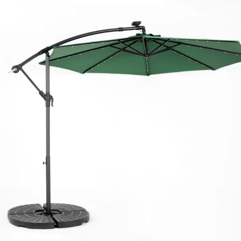 10ft Solar LED Offset Hanging Market Patio Umbrella ( Dark green )(No Base)-海智集-Default-
