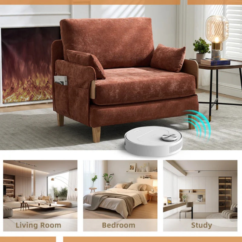 Mid-Century Modern Foldable Sofa Bed Recliner, 3-in-1 Convertible Sleeper, Orange Chenille, with Three Pillows-海智集-Default-