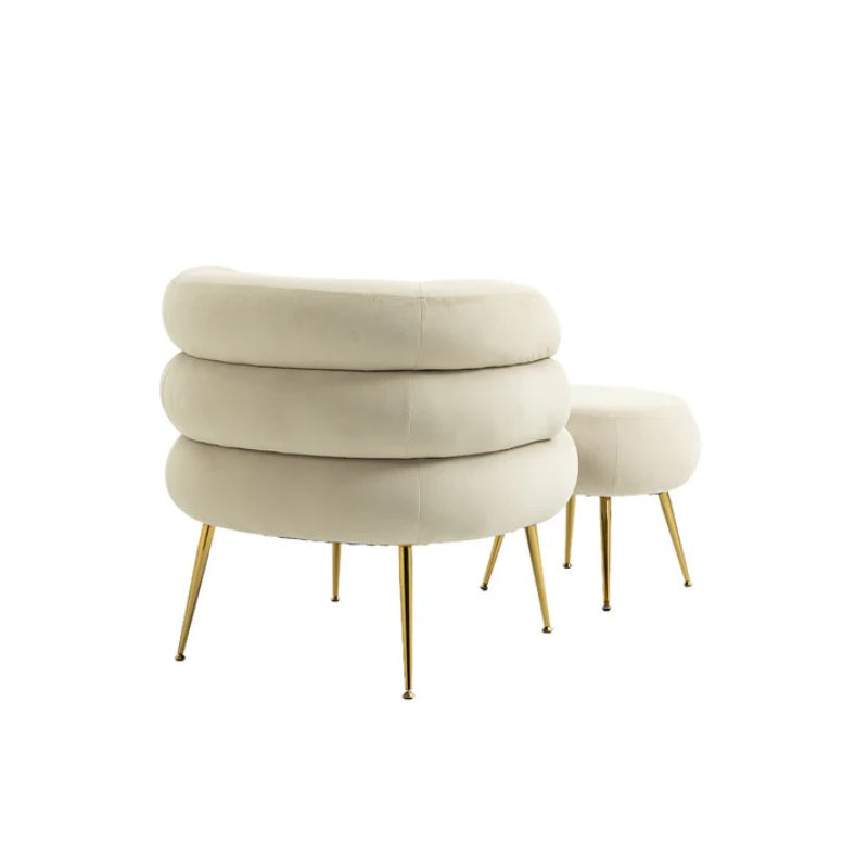 COOLMORE Upholstered Velvet Barrel Accent Chair with Ottoman,Accent Comfy Lounge Arm Chair and Footrest Stool Set,Single Sofa Armchair with Lounge Seat for Bedroom,Office (Beige)-海智集-Default-