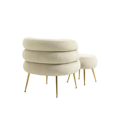 COOLMORE Upholstered Velvet Barrel Accent Chair with Ottoman,Accent Comfy Lounge Arm Chair and Footrest Stool Set,Single Sofa Armchair with Lounge Seat for Bedroom,Office (Beige)-海智集-Default-