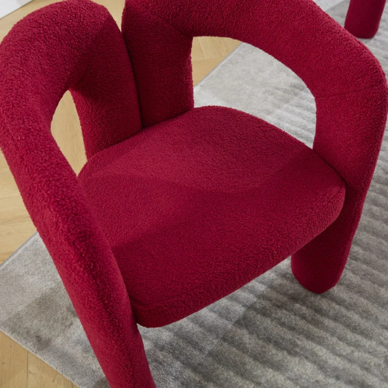 Contemporary Upholstered Accent/Dining Chair Set of 2 - Red Teddy Velvet Fabric with Sturdy Steel Frame-海智集-Default-