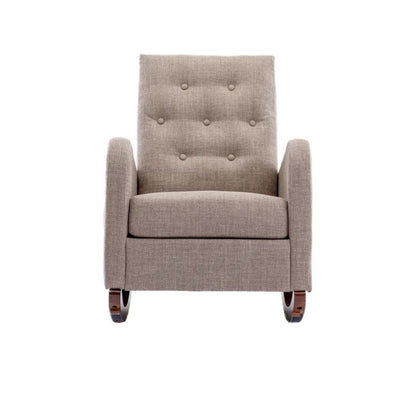 High Back Rocking Chair Nursery Chair .Comfortable Rocker Fabric Padded Seat .Modern High Back Armchair-海智集-Default-