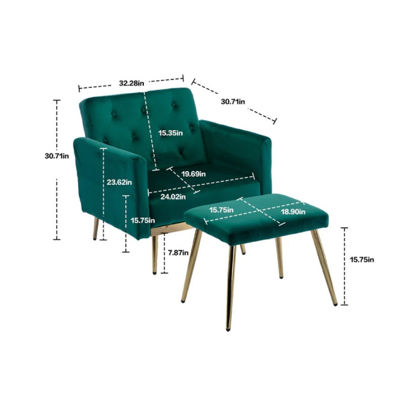 COOLMORE Velvet Accent Chair with Adjustable Armrests and Backrest, Button Tufted Lounge Chair, Single Recliner Armchair with Ottoman-海智集-Default-