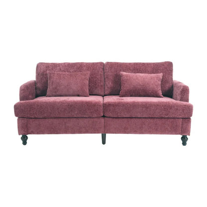 Mid Century Modern Chenille Fabric Loveseat Sofa, 2-Seat Upholstered Couch with Brown Wood Feet, Wine Red-海智集-Default-