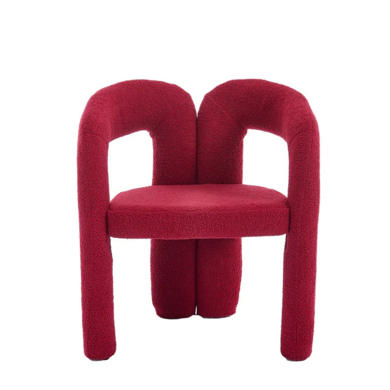 Contemporary Upholstered Accent/Dining Chair Set of 2 - Red Teddy Velvet Fabric with Sturdy Steel Frame-海智集-Default-
