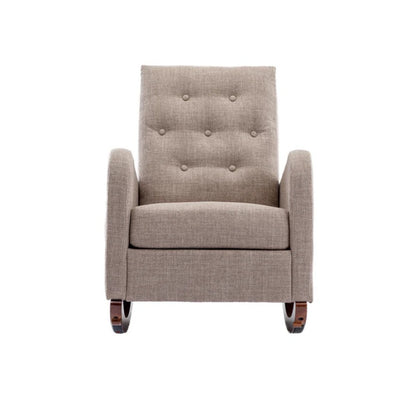 High Back Rocking Chair Nursery Chair .Comfortable Rocker Fabric Padded Seat .Modern High Back Armchair-海智集-Default-