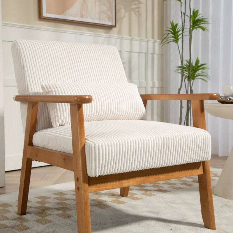 Leisure Chair with Solid Wood Armrest and Feet, Leisure chair, wood frame, velvet, l, solid rubber wood legs, Mid-Century Modern Accent chair, for Living Room Bedroom Studio chair-海智集-Default-