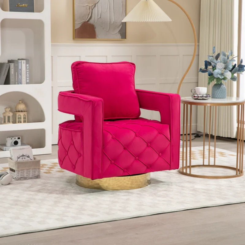 Swivel Accent Chair - Modern Accent Chair with Pillow, Velvet Armchair Side Chair with Tufted Button for Living Room, Bedroom, Office(RED)-海智集-Default-