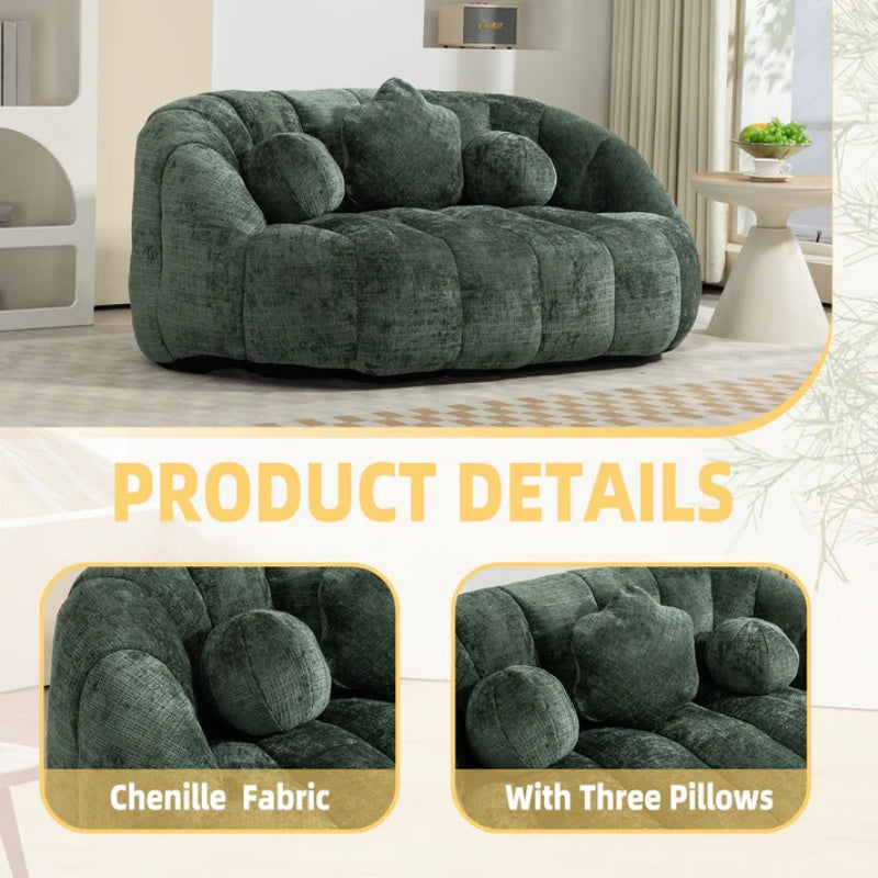 Bean Bag Sofa Lazy Sofa Durable Comfort Lounger High Back Bean Bag Chair Couch for Adults and Kids, Emerald Chenille-海智集-Default-