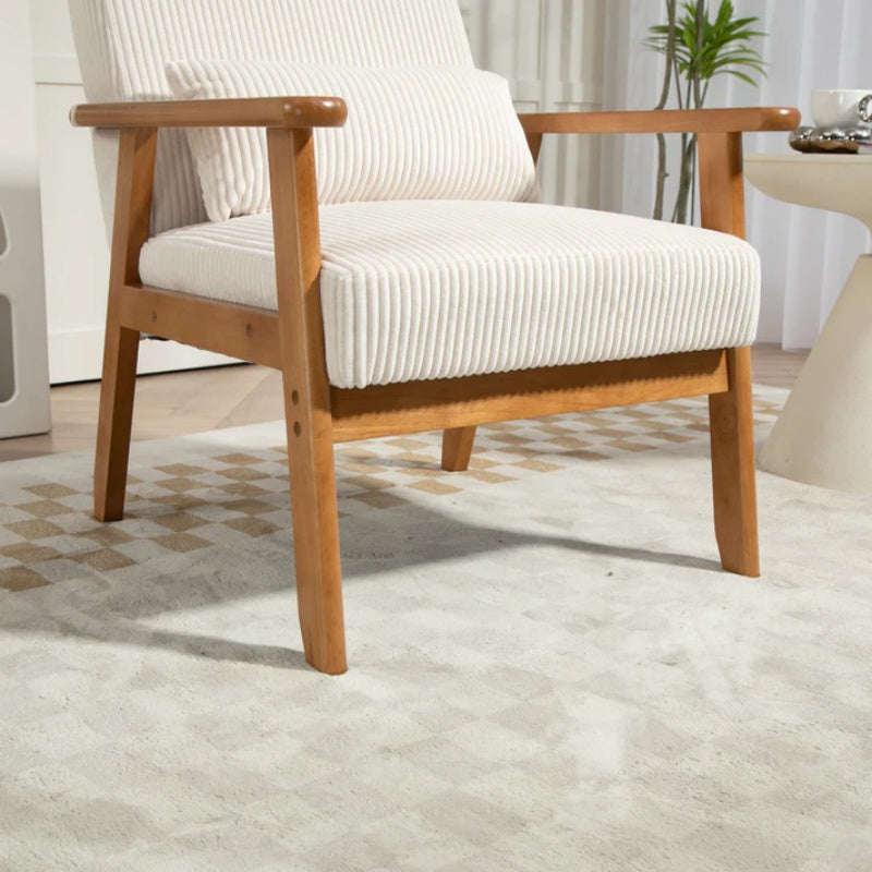 Leisure Chair with Solid Wood Armrest and Feet, Leisure chair, wood frame, velvet, l, solid rubber wood legs, Mid-Century Modern Accent chair, for Living Room Bedroom Studio chair-海智集-Default-