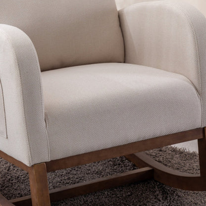 Rocking Chair, Modern Glider Chair, Recliner Armchair with Wood Legs and Side Pocket, Nursery Rocking Accent Chair with High Back for Living Room Bedroom (Beige linen)-海智集-Default-