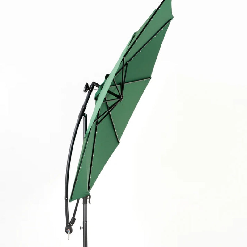 10ft Solar LED Offset Hanging Market Patio Umbrella ( Dark green )(No Base)-海智集-Default-