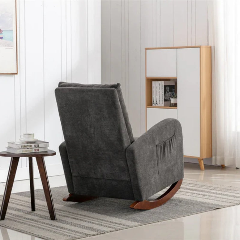 High Back Rocking Chair Nursery Chair .Comfortable Rocker Fabric Padded Seat .Modern High Back Armchair-海智集-Default-