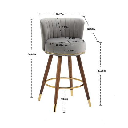 COOLMORE Counter Height Bar Stools Set of 2 for Kitchen Counter Solid Wood Legs with a fixed height of 360 degrees-海智集-Default-