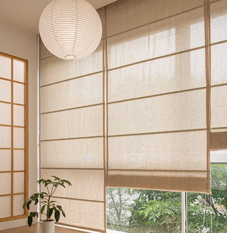 New Chinese-style roller blinds, Japanese Roman blinds, smart electric lifting curtains, linen simple style, cotton and linen not penetrating-海智集-