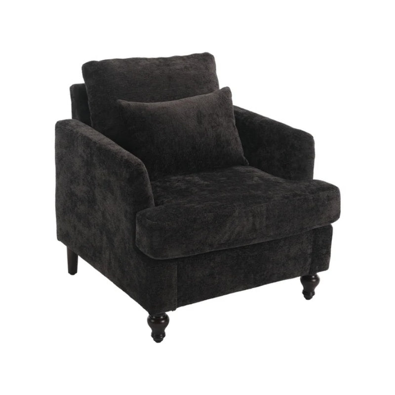 Modern Accent Chair Lounge Chair Black Chenille Tufted Club Chair Mid Century Arm Chair with Solid Wood Frame-海智集-Default-