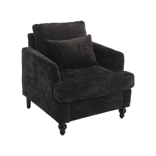 Modern Accent Chair Lounge Chair Black Chenille Tufted Club Chair Mid Century Arm Chair with Solid Wood Frame-海智集-Default-