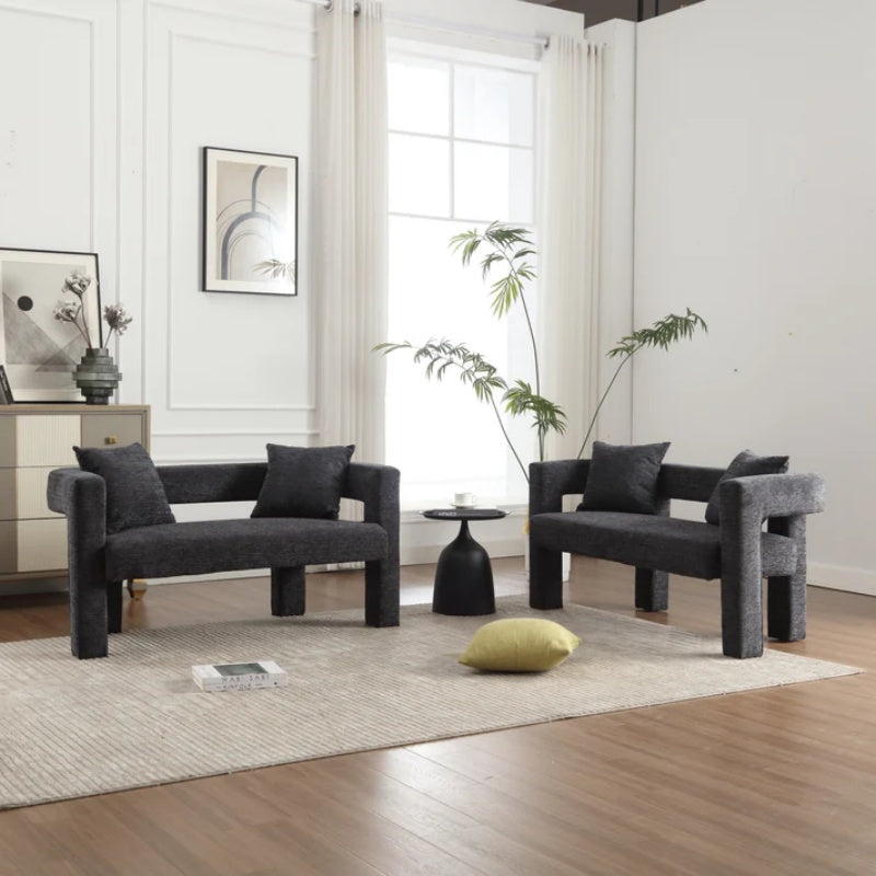 Modern Chenille Loveseat Sofa, Comfy Upholstered 2-Seater Sofa, Small Loveseat Accent Couch for Living Bedroom Leisure Areas, Carbon Black-海智集-Default-
