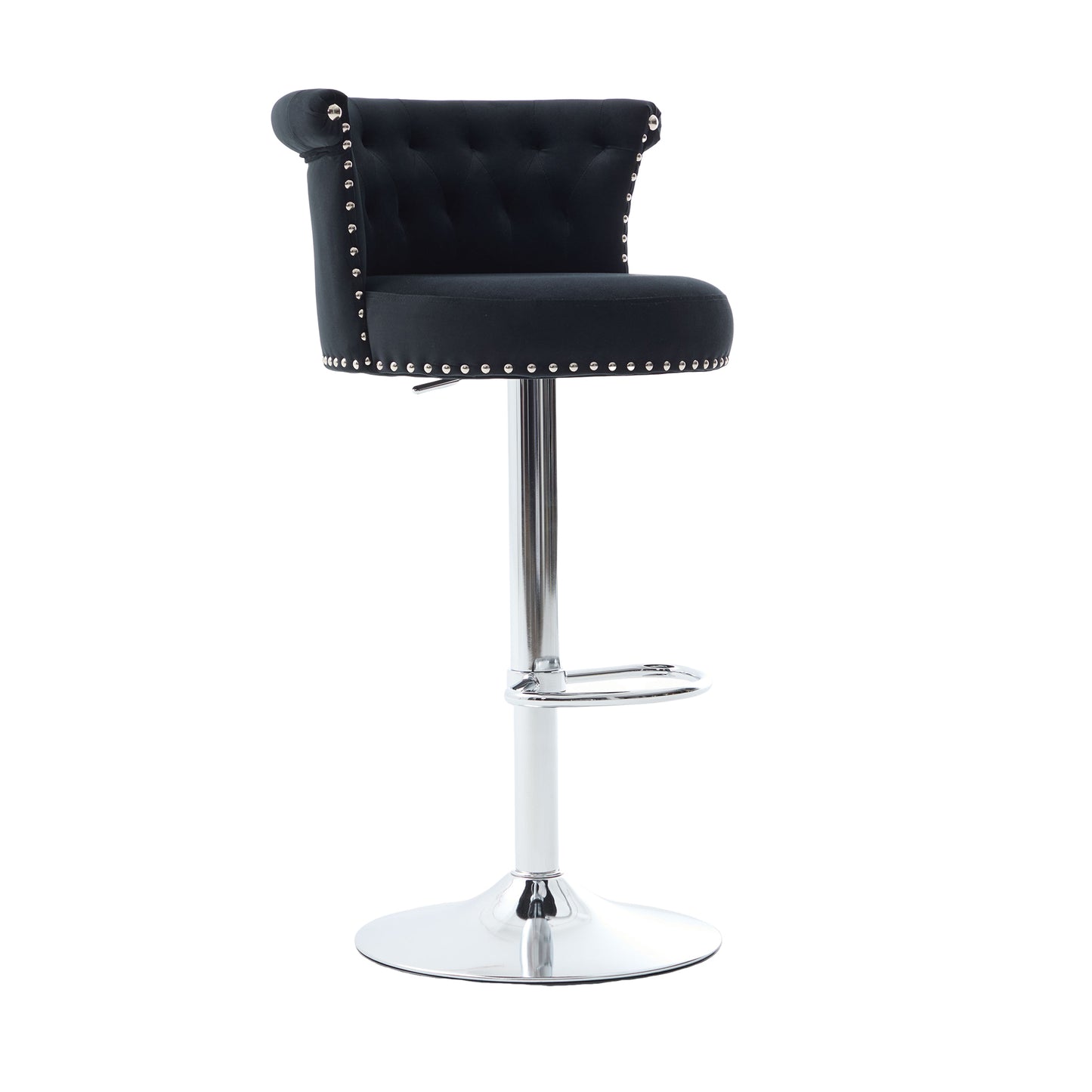 COOLMORE Velvet Bar Stool Set of 2, Adjustable Swivel Bar Stools with Silver Plated Metal Leg, Chrome Nailhead, Counter Height Chair for Kitchen,Dining Room-海智集-Default-
