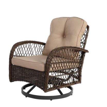 3 Pieces Outdoor Swivel Rocker Patio Chairs, 360 Degree Rocking Patio Conversation Set with Thickened Cushions and Glass Coffee Table for Backyard, Khaki-海智集-Default-