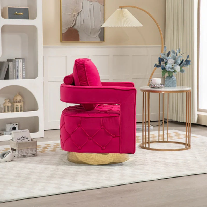 Swivel Accent Chair - Modern Accent Chair with Pillow, Velvet Armchair Side Chair with Tufted Button for Living Room, Bedroom, Office(RED)-海智集-Default-