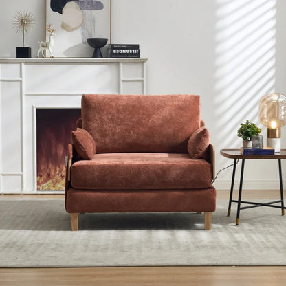 Mid-Century Modern Foldable Sofa Bed Recliner, 3-in-1 Convertible Sleeper, Orange Chenille, with Three Pillows-海智集-Default-