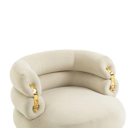 COOLMORE Upholstered Velvet Barrel Accent Chair with Ottoman,Accent Comfy Lounge Arm Chair and Footrest Stool Set,Single Sofa Armchair with Lounge Seat for Bedroom,Office (Beige)-海智集-Default-