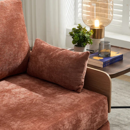 Mid-Century Modern Foldable Sofa Bed Recliner, 3-in-1 Convertible Sleeper, Orange Chenille, with Three Pillows-海智集-Default-