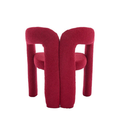 Contemporary Upholstered Accent/Dining Chair Set of 2 - Red Teddy Velvet Fabric with Sturdy Steel Frame-海智集-Default-