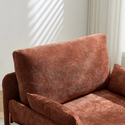 Mid-Century Modern Foldable Sofa Bed Recliner, 3-in-1 Convertible Sleeper, Orange Chenille, with Three Pillows-海智集-Default-