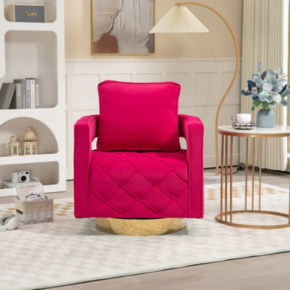 Swivel Accent Chair - Modern Accent Chair with Pillow, Velvet Armchair Side Chair with Tufted Button for Living Room, Bedroom, Office(RED)-海智集-Default-