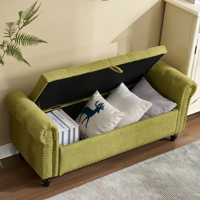 Coolmore Storage Ottoman 55.12 Inches Upholstered Fabric Storage Ottoman Bench,Button Tufted Ottoman with Storage for Living Room,Bedroom End of Bed Bench Withstands 275lbs-海智集-Default-