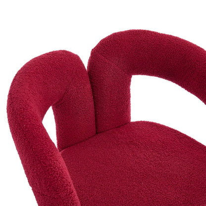 Contemporary Upholstered Accent/Dining Chair Set of 2 - Red Teddy Velvet Fabric with Sturdy Steel Frame-海智集-Default-