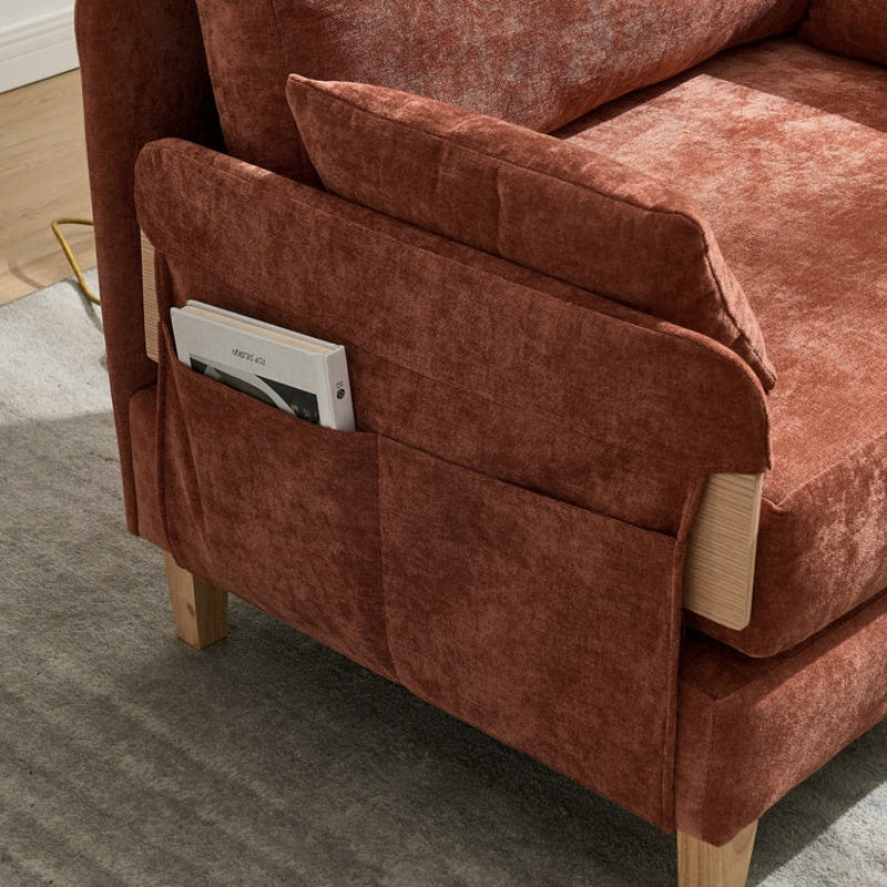 Mid-Century Modern Foldable Sofa Bed Recliner, 3-in-1 Convertible Sleeper, Orange Chenille, with Three Pillows-海智集-Default-