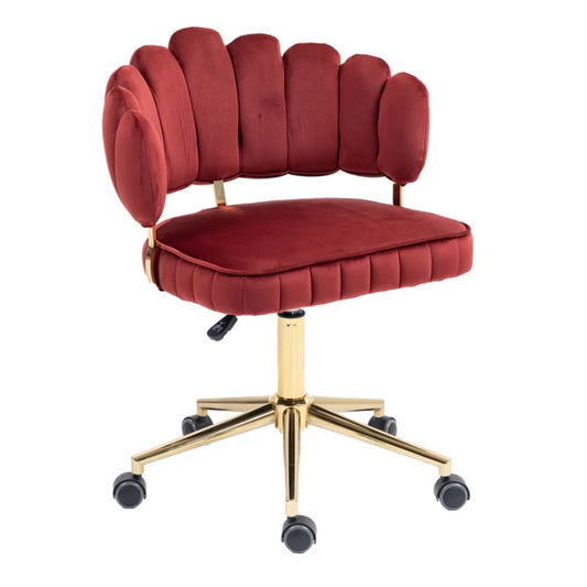 Velvet Home Office Desk Chair, Modern Cute Computer Chair with Swivel Wheels, Height Adjustable, Wine Red Velvet-海智集-Default-