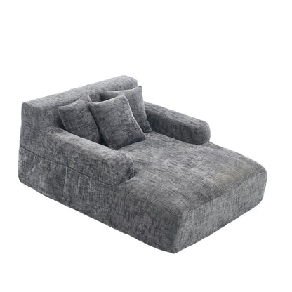 Chenille Interior Lazy Sofa Chaise Longue Armchair with Three Pillows and Armrests in Grey-海智集-Default-
