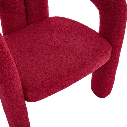 Contemporary Upholstered Accent/Dining Chair Set of 2 - Red Teddy Velvet Fabric with Sturdy Steel Frame-海智集-Default-