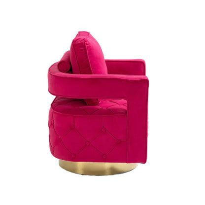 Swivel Accent Chair - Modern Accent Chair with Pillow, Velvet Armchair Side Chair with Tufted Button for Living Room, Bedroom, Office(RED)-海智集-Default-
