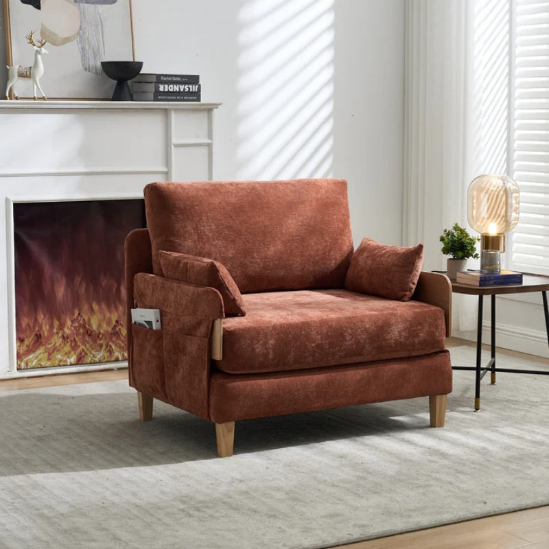 Mid-Century Modern Foldable Sofa Bed Recliner, 3-in-1 Convertible Sleeper, Orange Chenille, with Three Pillows-海智集-Default-