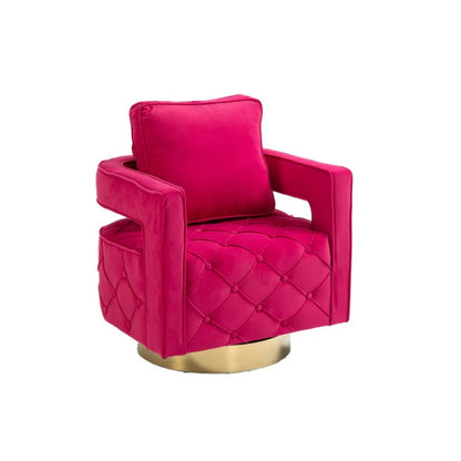 Swivel Accent Chair - Modern Accent Chair with Pillow, Velvet Armchair Side Chair with Tufted Button for Living Room, Bedroom, Office(RED)-海智集-Default-