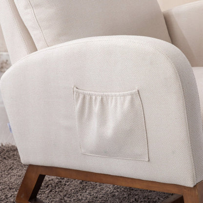 Rocking Chair, Modern Glider Chair, Recliner Armchair with Wood Legs and Side Pocket, Nursery Rocking Accent Chair with High Back for Living Room Bedroom (Beige linen)-海智集-Default-