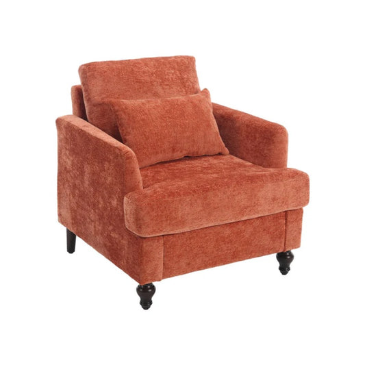 Modern Mid Century Wood Frame Armchair with Tufted Design and Orange Chenille Upholstery-海智集-Default-
