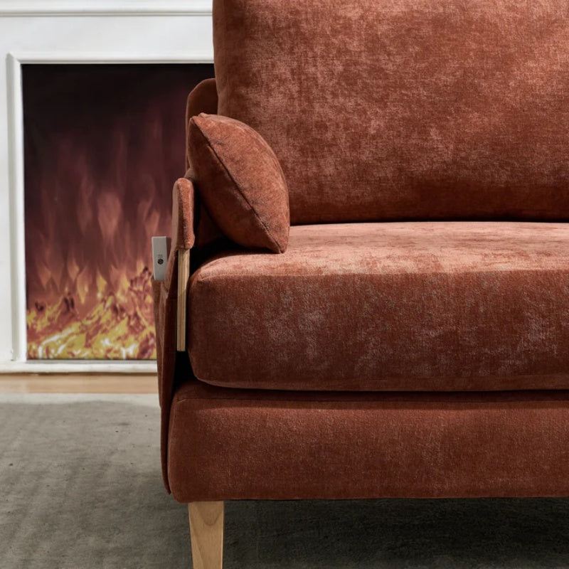 Mid-Century Modern Foldable Sofa Bed Recliner, 3-in-1 Convertible Sleeper, Orange Chenille, with Three Pillows-海智集-Default-
