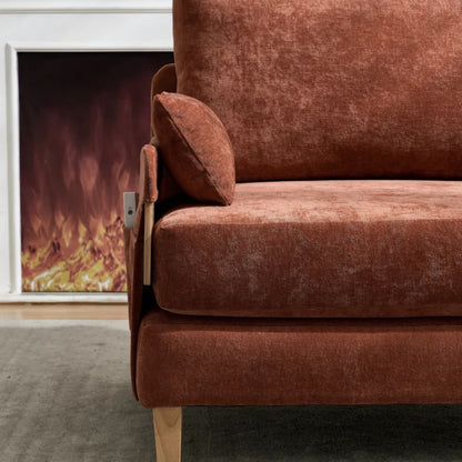 Mid-Century Modern Foldable Sofa Bed Recliner, 3-in-1 Convertible Sleeper, Orange Chenille, with Three Pillows-海智集-Default-